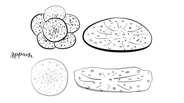 Animation of Hand drawn sketch of Appam bread