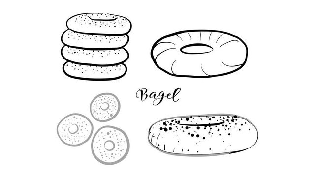 Animation of Hand drawn sketch of Bagel bread