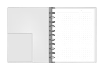 Open disc bound loose leaf business notebook with interior pocket