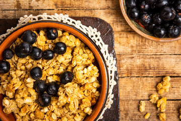 Breakfast cereals with berry fruit in a bowl