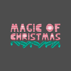 Christmas and New Year elements with lettering. Vector flat design with texture