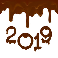 Happy New Year 2019 banner with chocolate drips