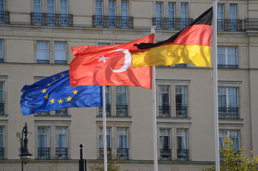 waving flags germany, turkey and european union