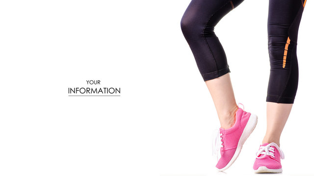 Female legs sports leggings sneakers sports exercises pattern on a white background isolation