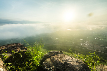 Khao PraYa DernThong Mountain.Lopburi Thailand.Rock on The Mountain in the cloud and fog