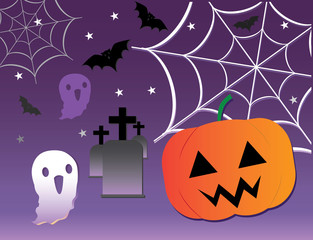 fun halloween background vector with pumpkins ghosts and bats