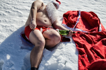 Drunk Santa. Snow and winter. © vladorlov