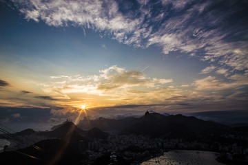 Night view of Copacabana beach, Urca and Botafogo from Sugar Loaf in Rio de Janeiro Brazil