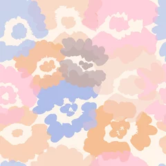 Fototapete Seamless repeat pattern with flowers in fresh pastel colors on ivory background. Hand drawn fabric, gift wrap, wall art design. © feralchildren