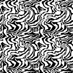 Brush painted zebra seamless pattern. Black and white stripes grunge background.