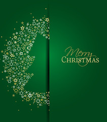 Vector illustration of a Christmas background. Christmas tree made of stars. Happy Christmas greeting card.