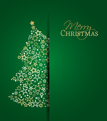 Vector illustration of a Christmas background. Christmas tree made of stars. Happy Christmas greeting card.