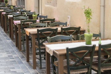 table and chairs in cafe