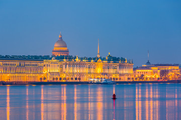 St.Isaac cathedral and Admiralty at the center and Neva river in St. Petersburg, Russia.