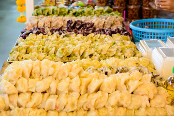 Chinese vegetarian festival in Bangkok Thailand, Asia. Vegetarian traditional street food.