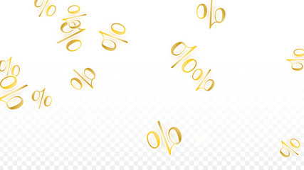 Luxury Vector Gold Percentage Sign Confetti on Transparent. Percent Sale Background. Business, Economics Print. Discount Illustration. Promotion Poster. Black Friday Banner. Special offer Template.