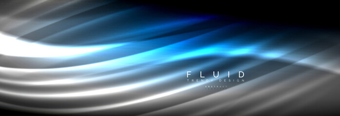 Neon glowing fluid wave lines, magic energy space light concept, abstract background wallpaper design