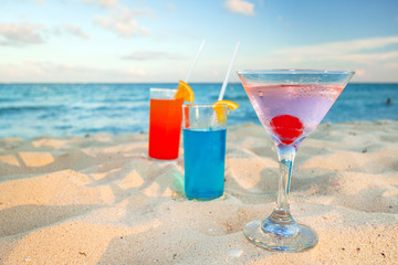 Tropical drinks at the caribbean beach of Mexico