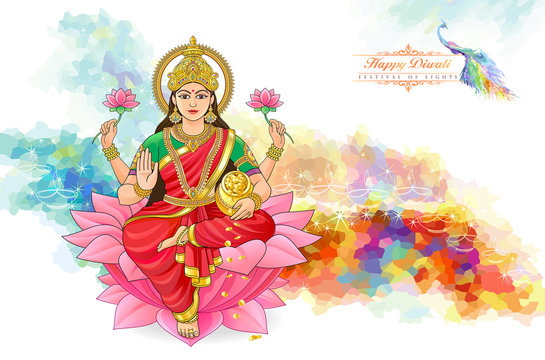 The Hindu goddess of wealth. Divine being sitting on a flower.