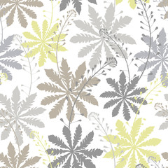 Seamless pattern with shepherd's purse. Vector illustration. Silhouette drawing on a white background.