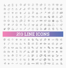 210 food and drink thin vector icon set