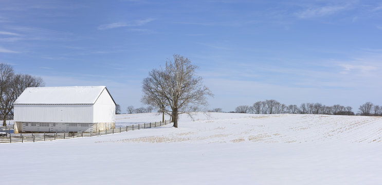 White Barn in Snow Covered Field - Maryland