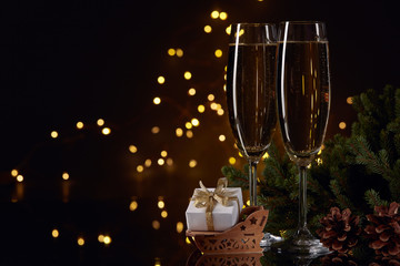 Champagne. New year and Christmas.