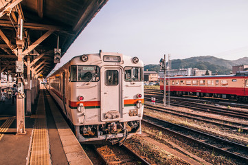 Fototapeta premium JR Takayama line local train - classic vintage train at Japan train station