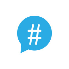 Obraz premium Hashtag icon in speech bubble. Vector illustration, flat design.