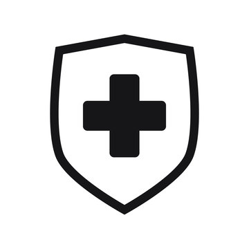 Immune System Icon. Medical Cross In The Shield. Vector