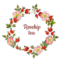 Rosehip frame for the tea label or card, vector graphic illustration
