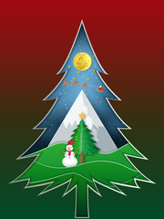 Paper art and cut of Santa Claus on Sleigh and Reindeers in the snow winter and merry christmas background as digital craft style , holiday and x'mas day concept. vector illustration.