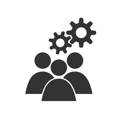 Teamwork icon. Business team, collaboration, gear icon. Vector illustration, flat design.
