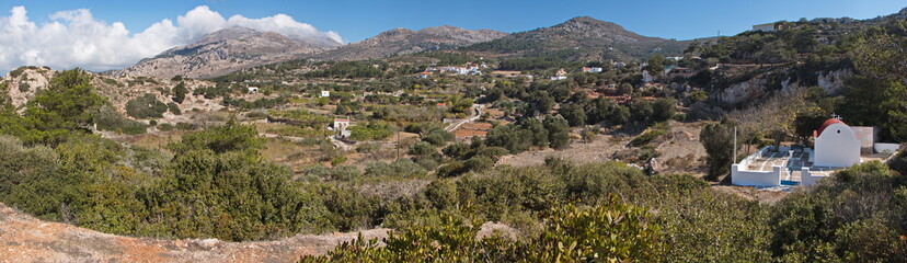 Fototapeta na wymiar Panoramic view of the mountain village Stes on Karpathos in Greece