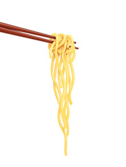 Chinese noodles at chopsticks Fast-food meal, isolated white - 228348245