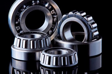 Close-up of a set of ball and roller bearings on a dark background