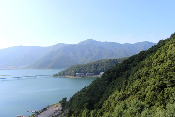 Fototapeta na wymiar View of Kawaguchiko lake. Looking from the Ropeway.