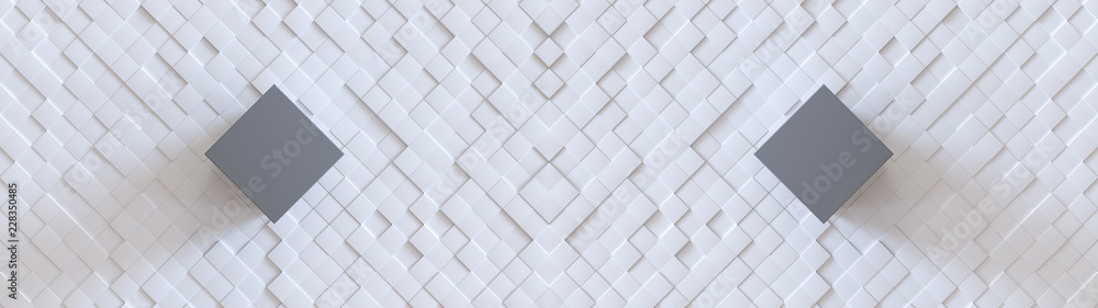 Poster cubic geometric background. abstract structure of lots of different height blocks and one big dark b