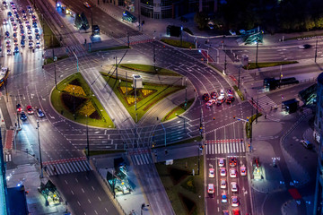 Warszawskie ulice nocą, widok z wieżowca, Warszawa, Polska © ankir86