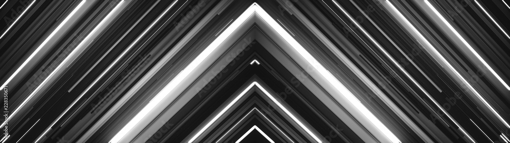 Fototapete lots of digital glowing diagonal lines with different lengths and thicknesses and small particles. a