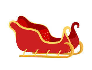 Vector cartoon sleigh of Santa Claus, sled for winter.