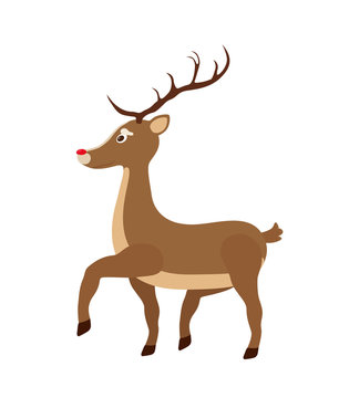Vector cartoon brown reindeer - Christmas symbol