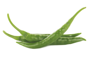 heap of green chili pepper isolated on white background