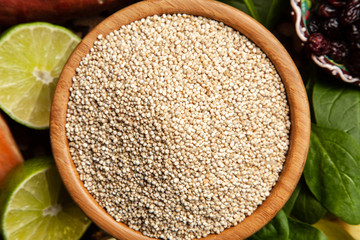 Raw quinoa seeds in a bowl