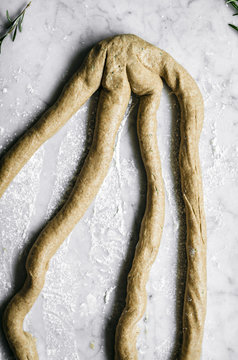 Rosemary, garlic, and olive oil plaited rye bread