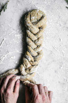 Rosemary, garlic, and olive oil plaited rye bread