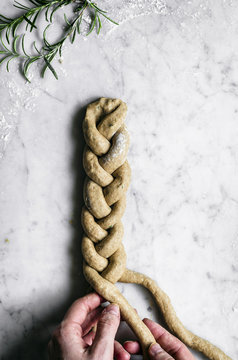 Rosemary, garlic, and olive oil plaited rye bread