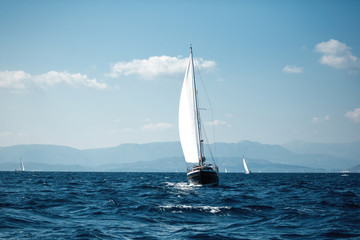 Fototapeta na wymiar Sailing. Luxury yachts at Aegean Sea. Cruise yachting.