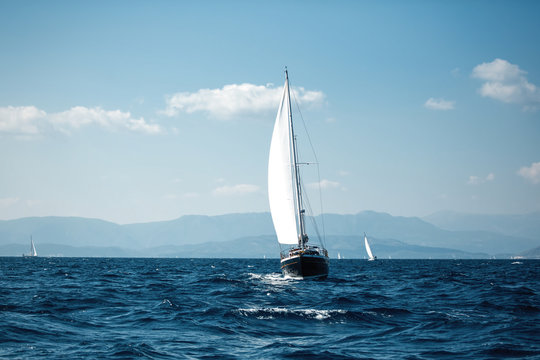 Sailing. Luxury yachts at Aegean Sea. Cruise yachting.