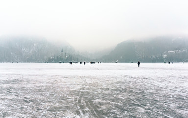 Frozen lake Bled in winter